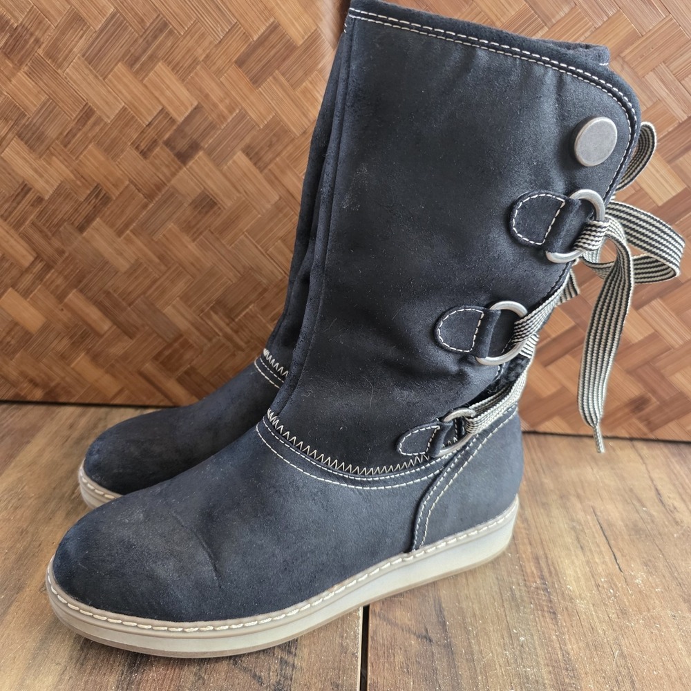 White Mountain Boots Women's Size 7M Black Faux Suede Faux Fur Lined Winter Lace